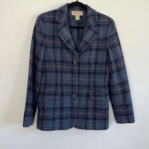 Jones New York Vintage 90s Wool Blue Plaid Houndstooth Academia Blazer Size 10